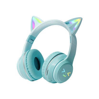 Gradient wireless RB cute cat ears Bluetooth headphones with microphone stereo music games headphones girls children gift