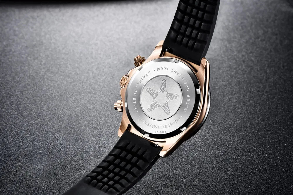 Originale neue PAGANI DESIGN PD-1664 Luxus-Herrenuhr mit japanischem VK63-Quarzwerk, Saphirglas, wasserdichtem Chronographen, Gold