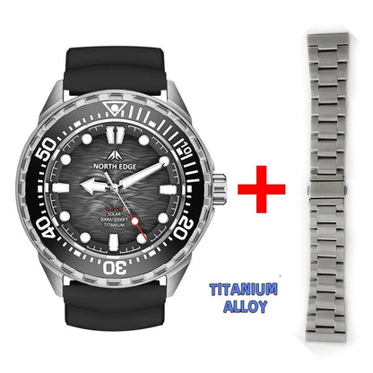 NORTH EDGE NEW+ TRITON-TI Titanium Solar-Powered Diving Watch Luxury Quartz Watches for Men 300M Waterproof 180+ Day Power