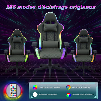Ergonomic Gaming Chair with Massage Function, RGB LED, 90-135 Degree Recline,Up to 130kg,Office Chair, Premium Leather,Black