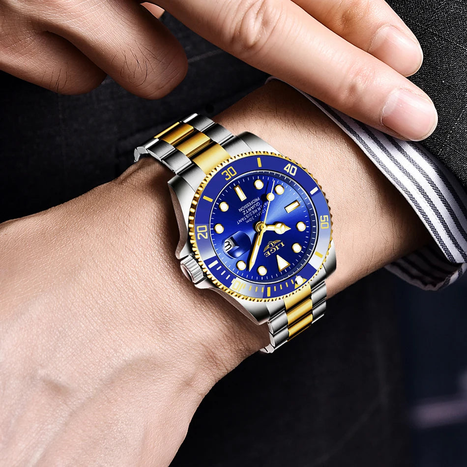 Orologio da uomo LIGE – Cronografo al quarzo, impermeabile, stile casual e professionale, accessorio di moda di lusso di un grande marchio.