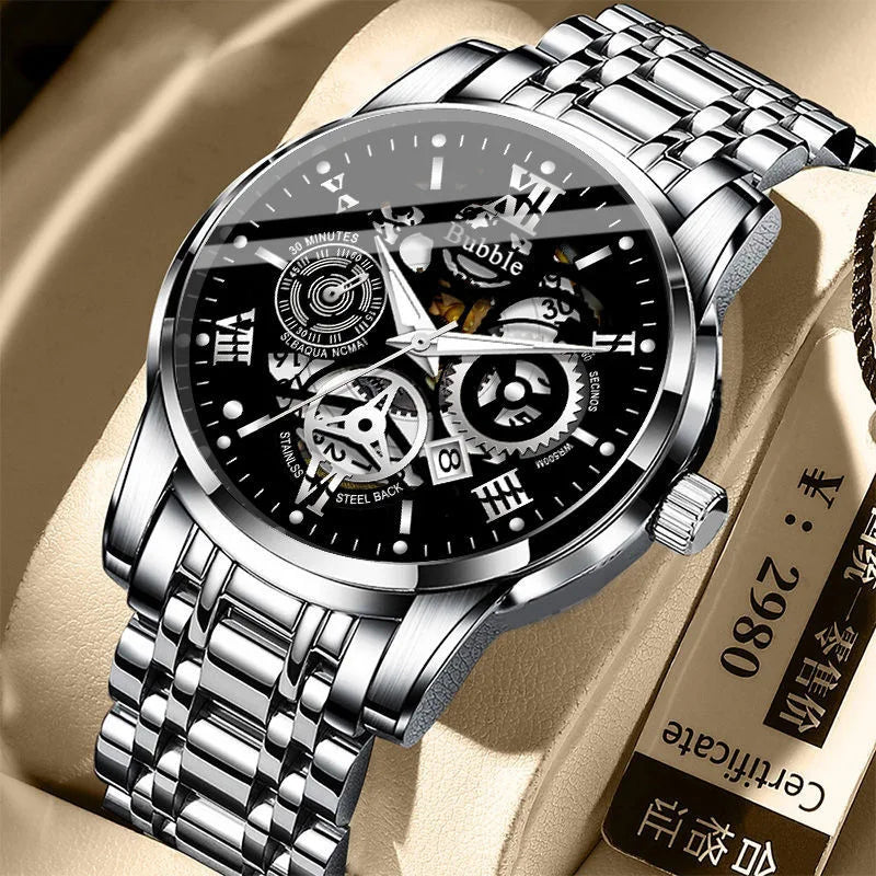 Herrenuhr UTHAI L93 – Trendiger Stil, erschwinglicher Luxus und vielseitig einsetzbar; Quarzwerk, leuchtende Anzeige, wasserdicht, durchbrochenes Zifferblatt mit römischen Ziffern.