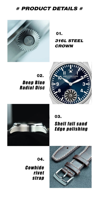 Hruodland Pilot St3620 Retro Men's Manual Mechanical Watch Luxury Sapphire Bgw-9 Night Light Turbine Waterproof 5Bar Reloj Hombr