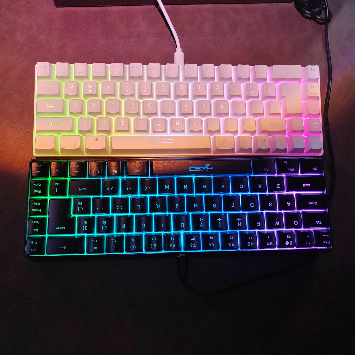 Compact HXSJ gaming keyboard 68 Keys wired keyboard RGB backlit membrane keyboard 60% mini portable office keyboards for laptop
