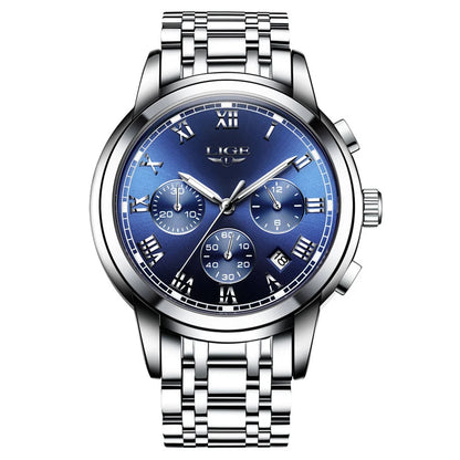 Orologio da uomo LIGE – Cronografo di lusso, stile sportivo casual, impermeabile, interamente in acciaio, movimento al quarzo