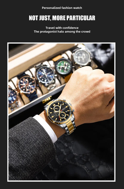CURREN Quartz Chrono Sport Watch Brands for Men - Stainless Steel Bracelet and Multifunctional Dial