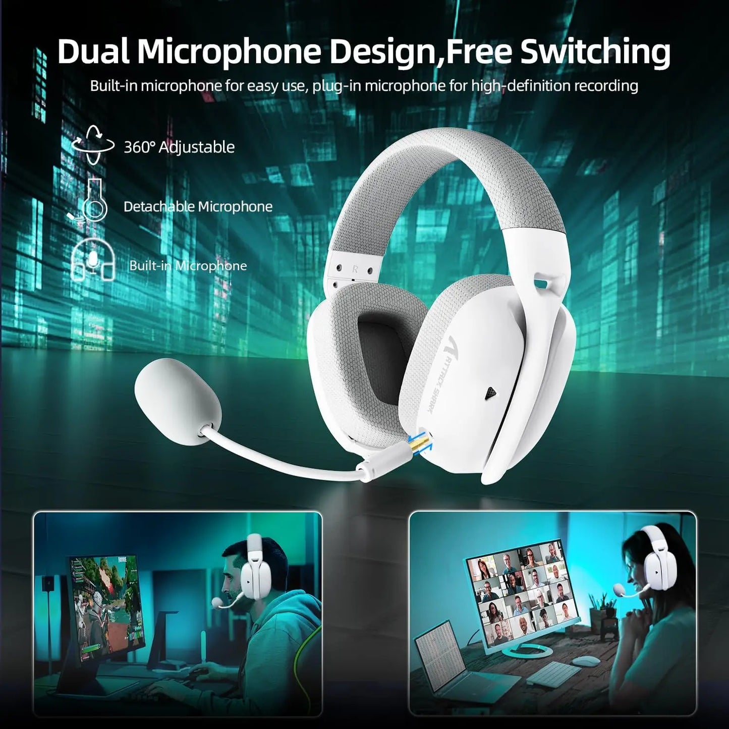 ATTACK SHARK L80PRO Wireless Gaming Headset Lightseed Tech- Built-in&Detachable Dual Microphone-Lightweight Headphone-Tri-Mode
