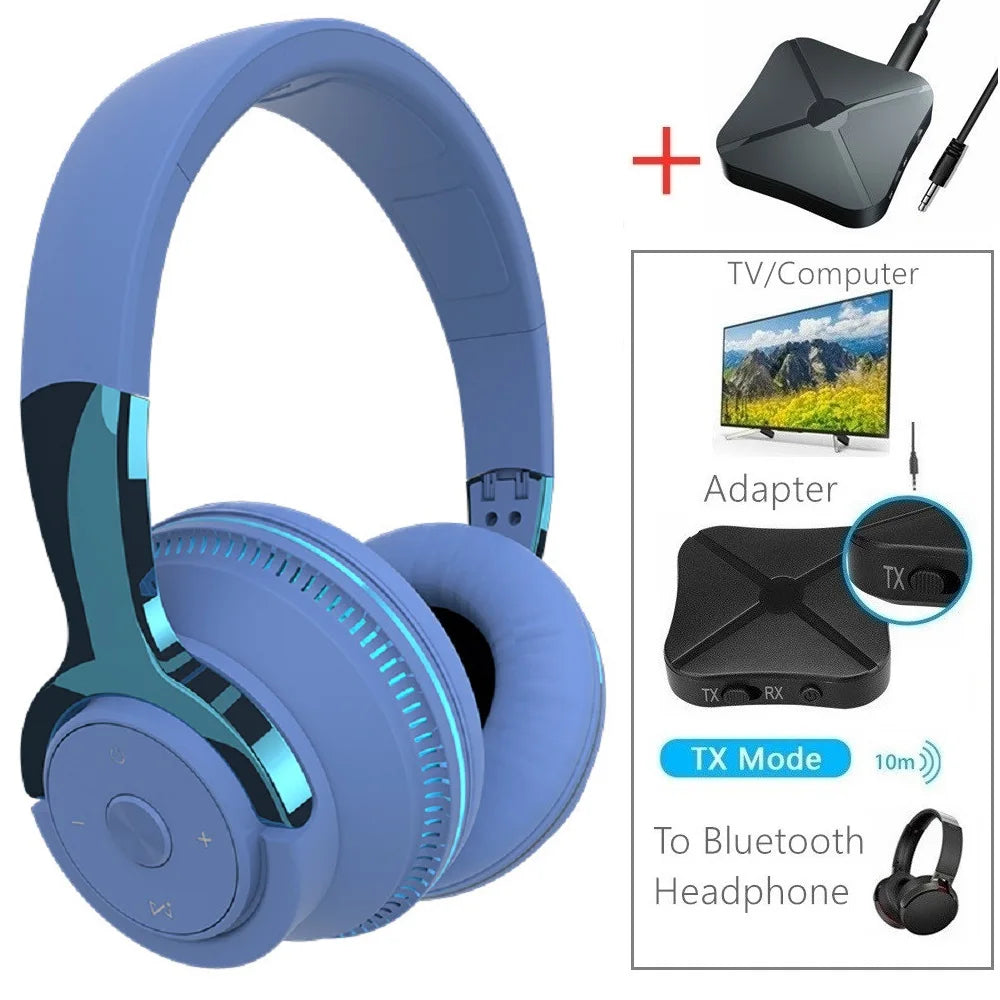 Tv Bluetooth Headphones Wireless Headphon with Mic USB Adaptor Headset Noise Canceling Stereo Foldable Bass for TV Earphone