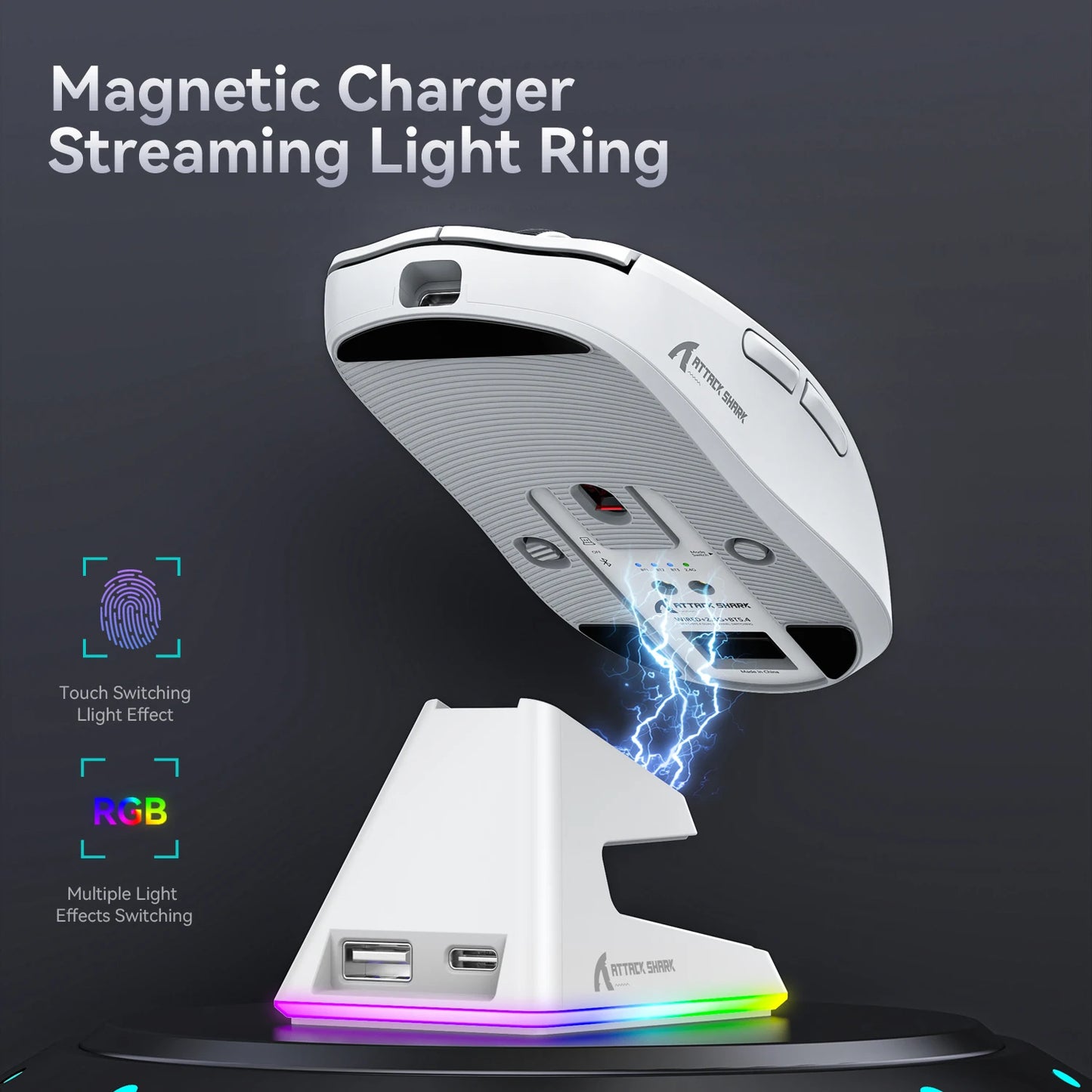 ATTACK SHARK X6 Tri-mode Gaming Mouse with Magnetic Charging Dock, PixArt PAW3395 Sensor, 26K DPI, 49g Ultralight, for PC/Mac