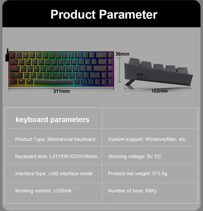 E-YOOSO Z686 RGB USB 60% Mini Slim Mechanical Gaming Wired Keyboard Red Switch 68 Keys Russian Brazilian Portuguese for Compute