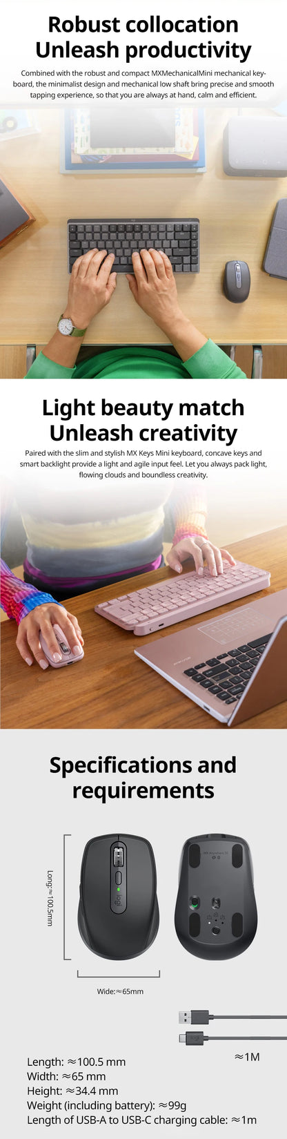 Logitech MX Anywhere 3S Mouse seamlessly switches across 3 devices! A portable office tool compatible with multiple systems