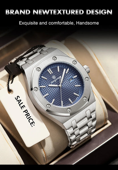 Montre à quartz carrée de luxe PAAZOMU pour homme, étanche, avec date luminescente, montre pour homme en acier inoxydable, montres d'affaires pour homme