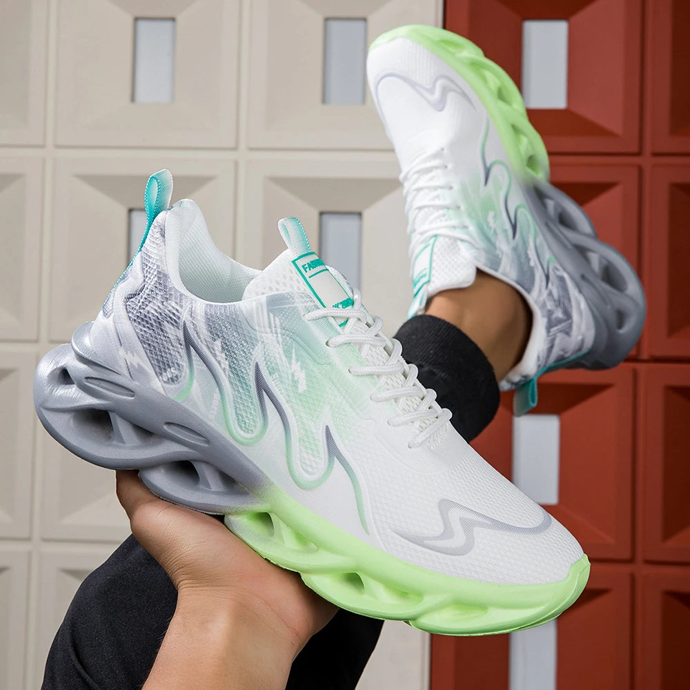 Μοντέρνα ντεγκραντέ sneakers για γυναίκες και άνδρες, με πλεκτή ύφανση, αντικραδασμική σόλα, casual αθλητικά παπούτσια unisex με κορδόνια, ελαφριά και διαπνέοντα