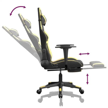 Gaming Chair with Footrest Black and Gold 67X64X116-127 cm in Imitation Leather, Reclining 360 Swivel Chair ° Can Carry 110 kg
