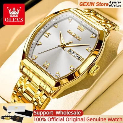 OLEVS Nouvelles montres pour homme Montres à quartz de luxe en or Montres classiques à cadran tonneau Montres à quartz étanches et luminescentes pour homme 5528