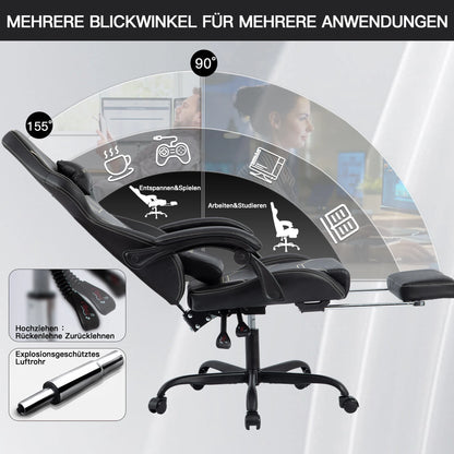 WOTSTA Gaming Stuhl Ergonomisch Gaming Chair Bürostuhl mit Fußstütze Racing Computerstuhl Höhenverstellbar Gepolstert Computerst