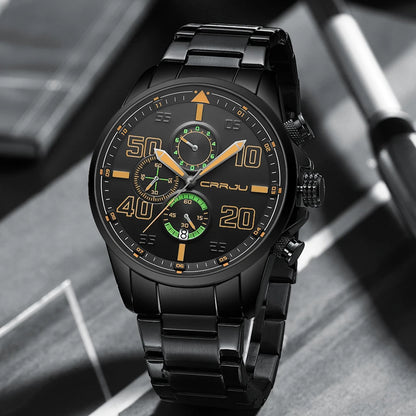 Orologio da uomo CRRJU – Cronografo di lusso, quadrante grande, acciaio inossidabile, impermeabile, con datario