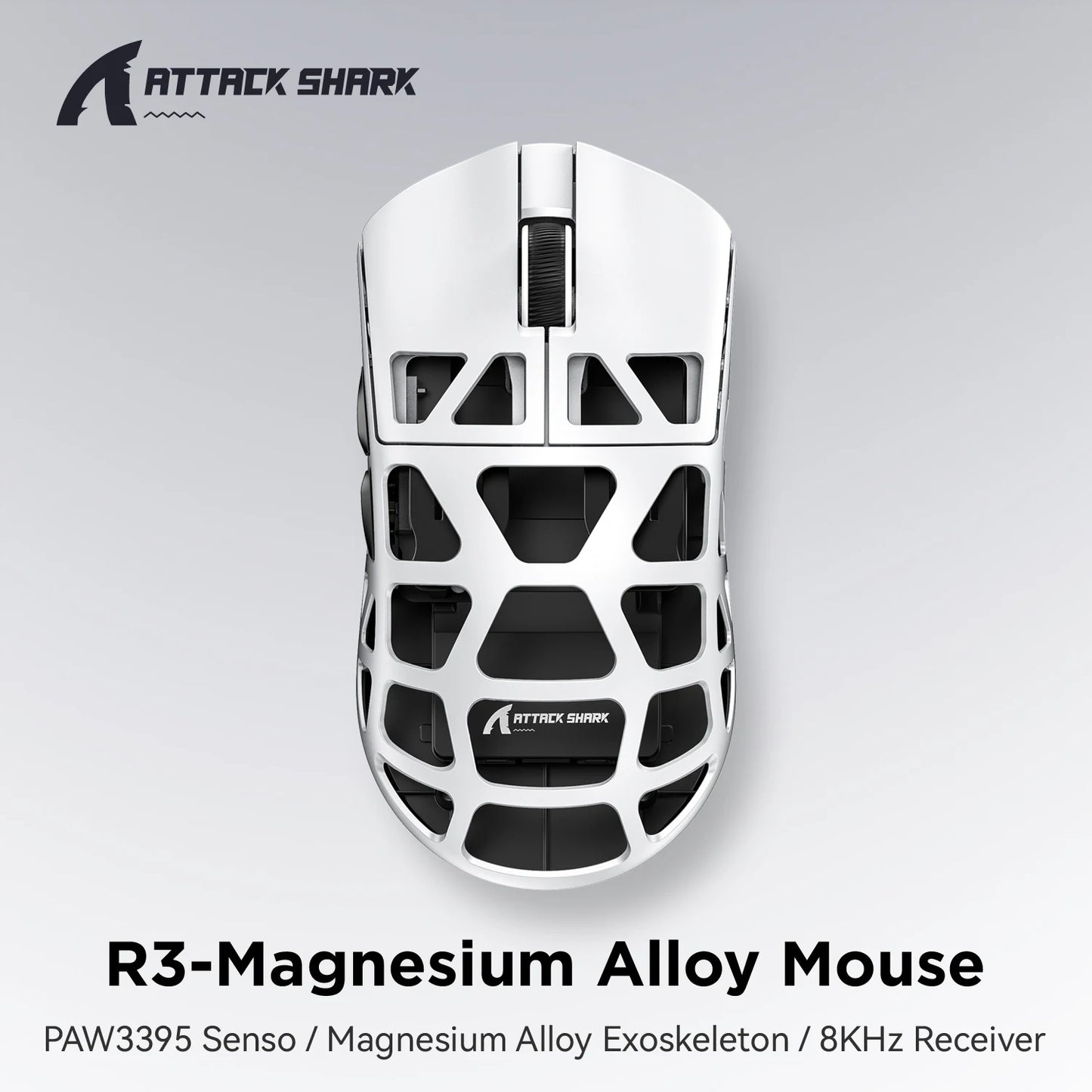 ATTACK SHARK R3 8KHz Magnesium Alloy Mouse, PixArt PAW3395 Sensor, up to 26000 DPI, 2.4G/BT/Wired, 46g superlight, for PC/Mac