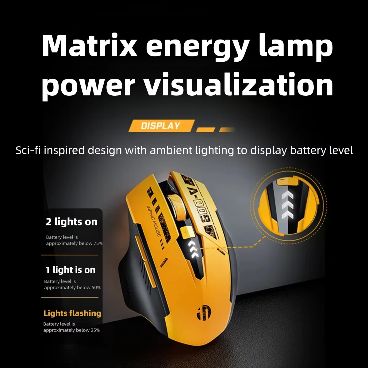 Inphic A9 V2 Wireless Gaming Mouse 12800DPI Rechargeable Ergonomic Bluetooth Compatible Silent Mouse For PC Laptop Computer