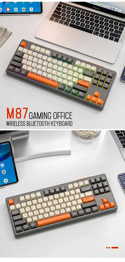 M87 Wireless Bluetooth Dual Mode Keyboard, Mechanical Feeling Gaming Gaming Office Mute PBT Ball Cap Rainbow Light