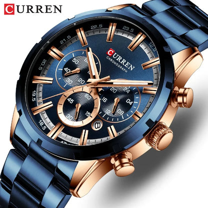 Orologio da uomo CURREN – Cronografo sportivo di lusso, movimento al quarzo, interamente in acciaio, impermeabile