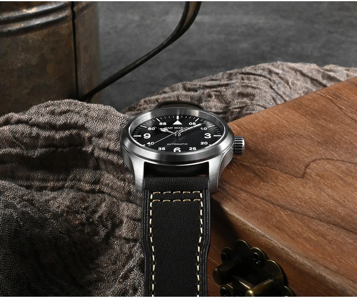 San Martin Men Pilot Watch 37mm Miyota 8215 Fashion Simple Style Military Automatic Mechanical Watches 100m Waterproof BGW-9
