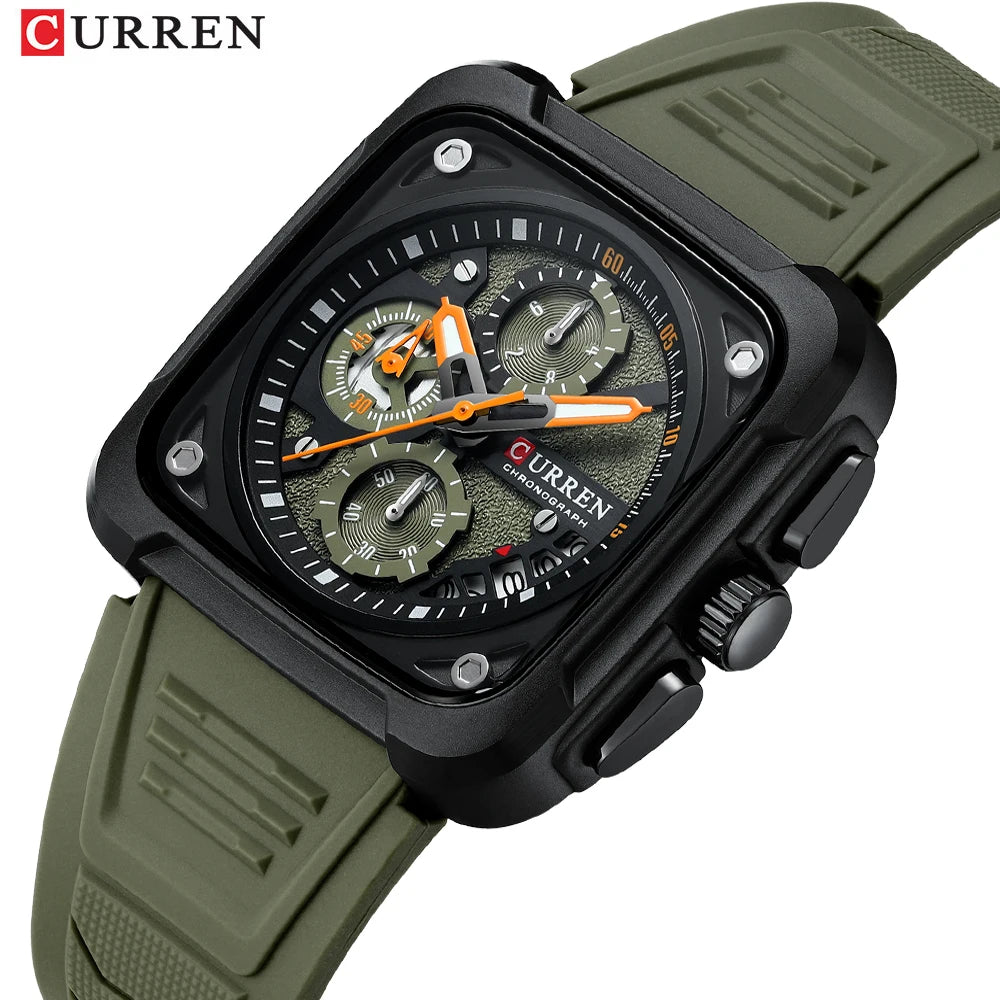 Montres pour homme CURREN : montre-bracelet de luxe à quartz, carrée, originale, étanche et luminescente, chronographe pour homme, Relogio