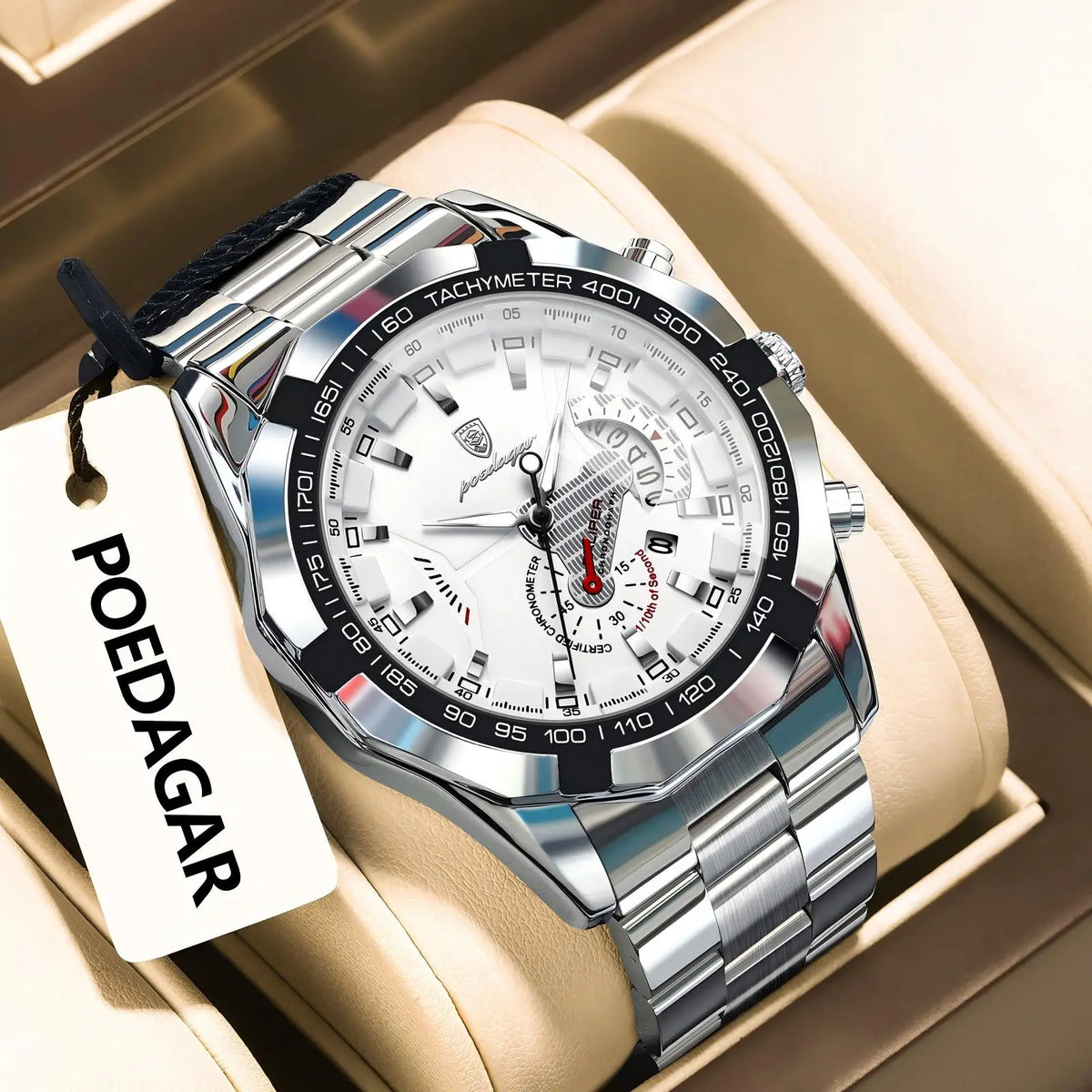 Orologio da uomo di lusso POEDAGAR, impermeabile, luminescente, con datario, sportivo, cinturino in acciaio inossidabile, movimento al quarzo.