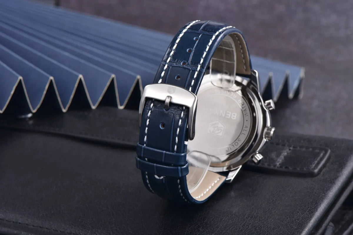 Orologio di lusso da uomo Benyar – Cronografo con datario, cinturino in pelle, impermeabile, luminescente, stile sportivo e militare, orologio al quarzo