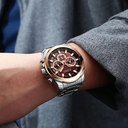 Orologio cronografo da uomo CURREN, quadrante grande da 48 mm, bracciale in acciaio inossidabile, tre contatori, orologio da polso sportivo al quarzo, stile lussuoso