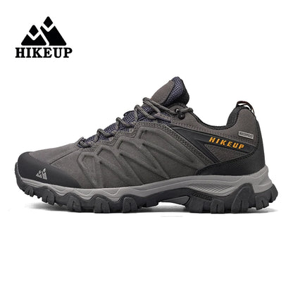HIKEUP High Quality Leather Hiking Shoes Durable Outdoor Sport Men Trekking Leather Shoes Lace-Up Climbing Hunting Sneakers