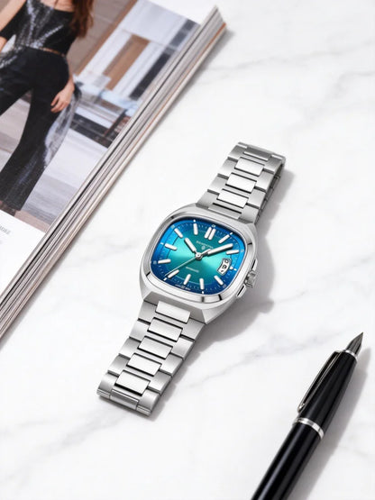 Montre pour homme Shanghai Watch, mécanique automatique, cadran carré, luminescente, étanche jusqu'à 50 m, affichage de la date, montre-bracelet décontractée SH018