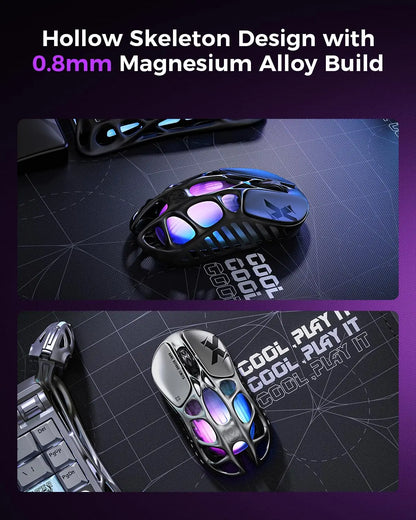 GravaStar Mercury X Wireless Gaming Mouse – 32,000 DPI PAW 3950 Sensor, 1000Hz Polling Rate, Only 49g, Magnesium Alloy Hollow F