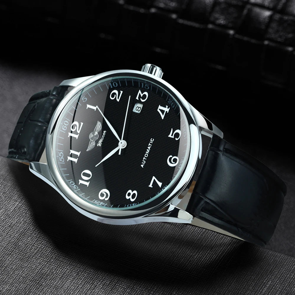 Orologio da uomo WINNER – Stile classico, retrò ed elegante – Orologio meccanico a carica automatica con calendario – Marchio di lusso, cassa in acciaio e cinturino in pelle