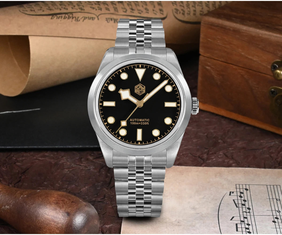 San Martin 38mm Men Sport Watch Fashion Luxury Explore Climbing Automatic Mechanical Sapphire Waterproof 5 Links Bracelet BGW-9