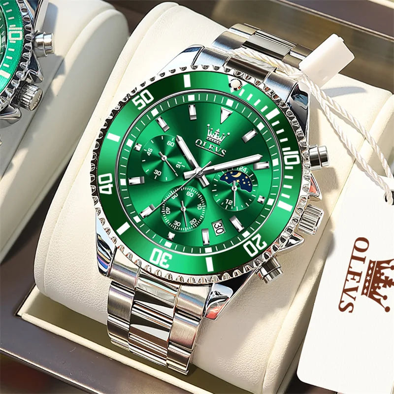 Orologio OLEVS da uomo, marchio di lusso, orologio militare al quarzo dorato, impermeabile, datario luminescente, cassa in acciaio inossidabile.