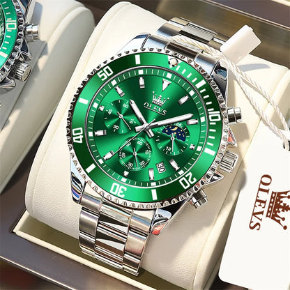 Orologio OLEVS da uomo, marchio di lusso, orologio militare al quarzo dorato, impermeabile, datario luminescente, cassa in acciaio inossidabile.