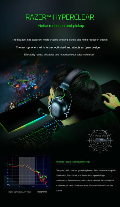 RAZER BLACKSHARK  V2 X Headphones sports Game Headset with Microphone 7.1 Surround Sound Video Gaming Earphone Wired for PC PS4