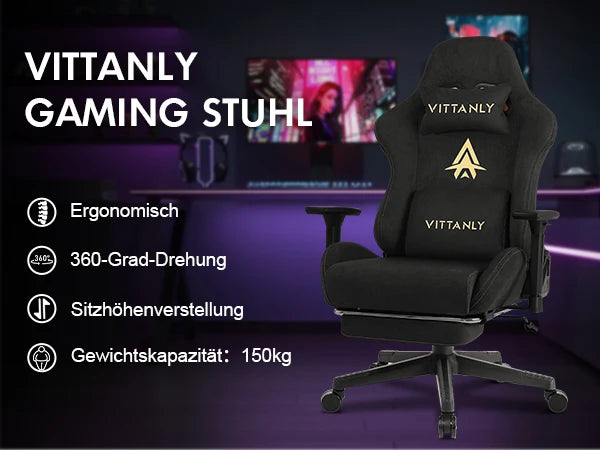 HAPIHAPPY Fashion Gaming Chair Genuine Computer Office Chair with Pocket Spring Cushion Linkage Armrests and Footrest Game Chair