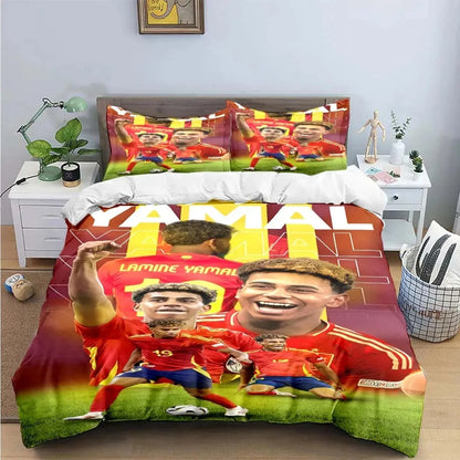 Seturi de lenjerie de pat Spain Football Cenozoic Star L-Lamine Y-Yamal, husă de pilotă și față de pernă, mărimi Single Twin Full Queen King, pentru copii și adolescenți