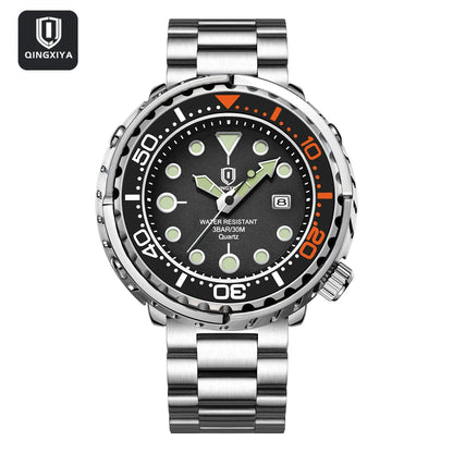 Montres pour homme QINGXIYA : montres de luxe à quartz pour homme, tendance, étanches, luminescentes, avec date et cadran rotatif, en acier inoxydable