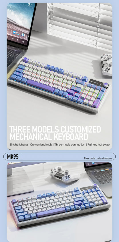 SMAILWOLF MK95 Bluetooth 무선 한국어 맞춤형 기계식 키보드 e-스포츠 3 모드 노트북 오피스 게임 풀 키 핫 스왑 가능 RGB 조명 효과