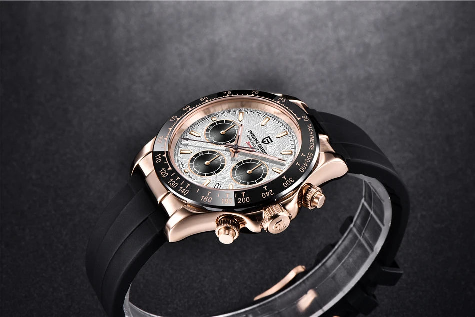 PAGANI DESIGN V2 40MM Reloj de cuarzo para hombre con esfera de meteorito, cristal de zafiro, cronógrafo retro y resistente al agua
