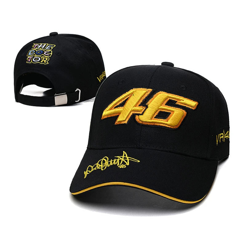 Unisex Hip Hop Letter Baseball Cap Adjustable No.46 F1 Racing Motorcycle Design Outdoor Sports Casual Sun Protection Hat for Men