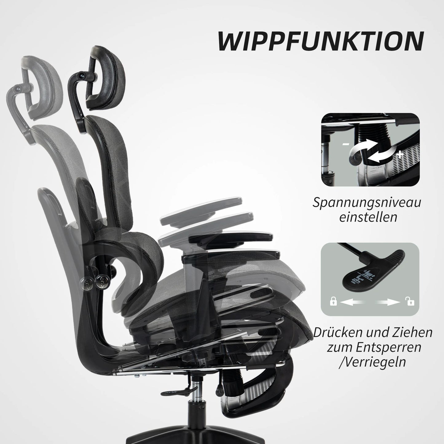Ergonomic Office Chair with Armrest, Headrest, Lumbar Support, Adjustable Height, and Footrest.