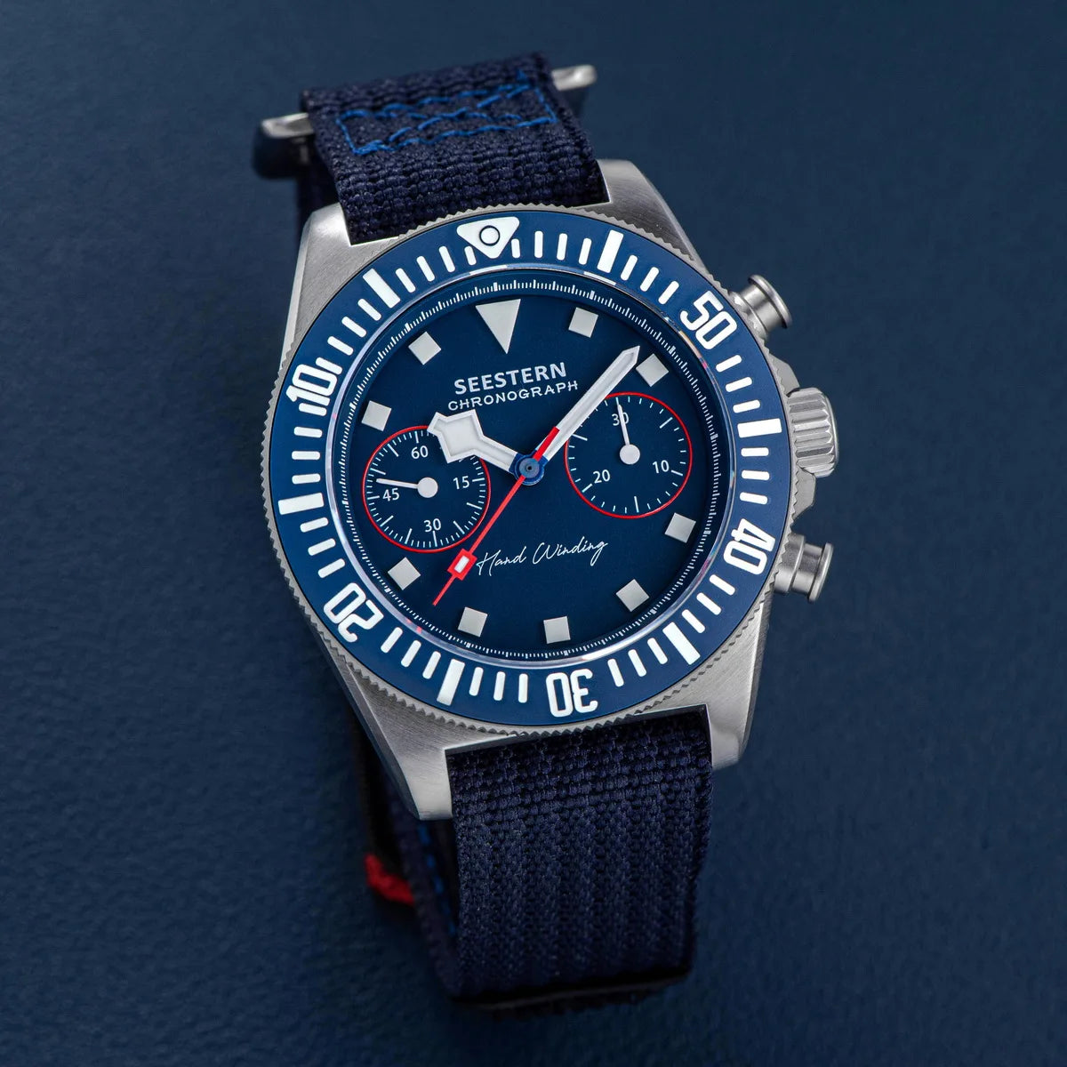 SEESTERN Chronograph Man of Watch Mechanical Tianjin ST1901 Movement Sapphire Wristwatches Nylon Sticker Strap Luminous Skeleton