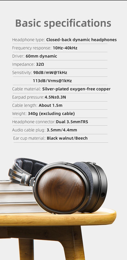 FiiO FT1 Headphones Professional Monitor North American Walnut HIFI Music Wired Headset Shanling