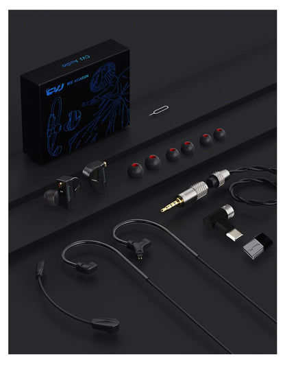 CVJ Assassin Earphones 1BA+1DD+1Vibration Switch Adjustable Gaming E-sports In-Ear 3.5mm&Type-C Hifi Headphones