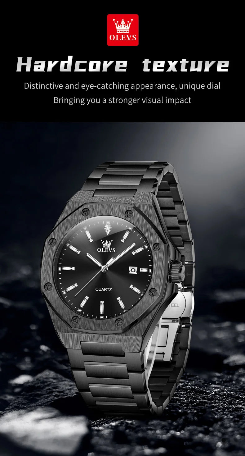 Montres OLEVS pour homme : montre de luxe classique à quartz, argentée et bleue, étanche, en acier inoxydable, luminescente, Reloj Hombre
