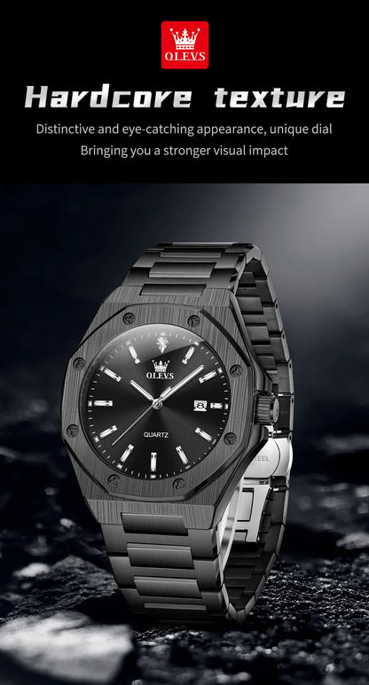 Montres OLEVS pour homme : montre de luxe classique à quartz, argentée et bleue, étanche, en acier inoxydable, luminescente, Reloj Hombre